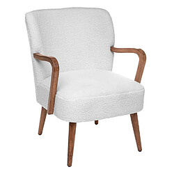 Pegane Fauteuil avec accoudoirs en bois, Polyester coloris blanc, marron - Longueur 62,5 x Profondeur 71 x Hauteur 79 cm