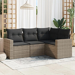 Maison Chic Salon de jardin 4 pcs avec coussins | Ensemble de Table et chaises | Mobilier d'Extérieur gris résine tressée -GKD69076