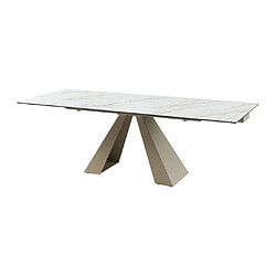 Vente-Unique Table à manger extensible 6 à 10 personnes en verre trempé, céramique et métal - Effet marbre blanc et beige - LOZIPA de Maison Céphy pas cher