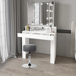 ML DESIGN MODERN LIVING Table de maquillage blanc coiffeuse avec 3 miroirs et LEDs + tabouret gris foncé