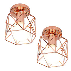 STOEX Plafonnier vintage industrielle design forme cage cube lampe de plafond mé STOEX Plafonnier vintage industrielle design forme cage cube lampe de plafond métal luminaire pour Salon Chambre Salle à manger or rose(sans ampoule) (x 2)