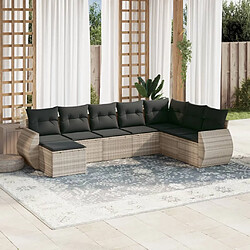 vidaXL Salon de jardin 8 pcs avec coussins gris clair résine tressée 