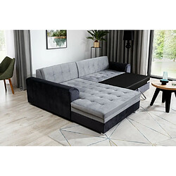 Acheter VENESETTI Canapé d'angle convertible en tissu velours gris et noir Luxe, 5 places, angle gauche (vu de face), SOHO VELOURS