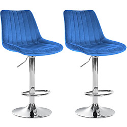 Decoshop26 Lot de 2 tabourets de bar réglable en hauteur pivotant à 360° assise en tissu bleu couture verticale pied métal chromé 10_0004426 