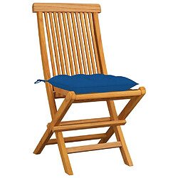 Maison Chic Lot de 4 Chaises de jardin avec coussins | chaises Relax d'extérieur bleu Bois de teck massif -GKD36003