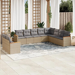 vidaXL Salon de jardin et coussins 10 pcs mélange beige résine tressée 