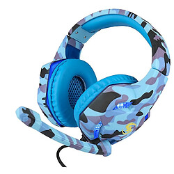 Universal Casque de jeu camouflage 3,5 mm avec microphone, casque LED pour PC portable PS4, (bleu) pas cher