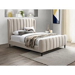 Vente-Unique Lit 140 x 190 cm - Tissu avec coutures verticales - Beige - CASAGOTI