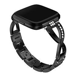 Wewoo Bracelet pour montre connectée en acier inoxydable massif serti de diamants de Fitbit Versa Lite Noir 