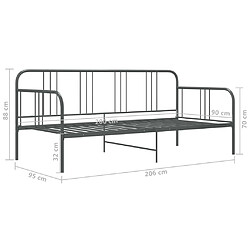 vidaXL Cadre de canapé-lit sans matelas gris métal 90x200 cm pas cher