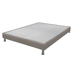 Ebac Sommier tapissier + jeu de pieds 160x200 Omega simili taupe 2x18 lattes