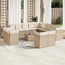 vidaXL Salon de jardin avec coussins 14 pcs beige résine tressée