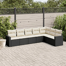 vidaXL Salon de jardin 7 pcs avec coussins noir résine tressée 