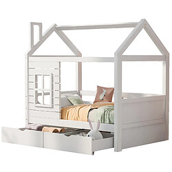 ComfortXL Lit pour enfants en bois massif, avec protection contre les chutes et fenêtres, Blanc, 80 x 160 cm 