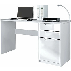 Mpc Bureau Avec 2 Tiroirs Et D’une Porte Blanc Mat Et Blanc Haute Brillance (129 X 76 X 60 Cm) 