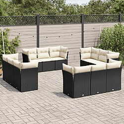 vidaXL Salon de jardin 12 pcs avec coussins noir résine tressée 