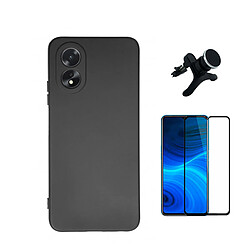 Kit de film en verre trempé de la couverture en 5D + boîtier en silicone liquide + porte-voiture renforcé Phonecare pour Oppo A38 4G - le noir 