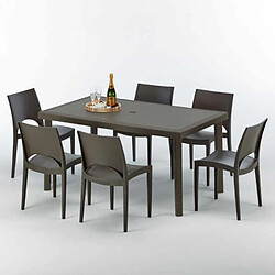 Grand Soleil Table rectangulaire 6 chaises Poly rotin resine 150x90 marron Focus, Chaises Modèle: Paris Marron Moka