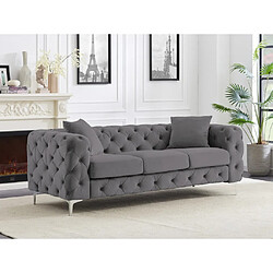 Vente-Unique Canapé 3 places chesterfield en velours anthracite EDWINA