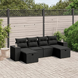 vidaXL Salon de jardin 6 pcs avec coussins noir résine tressée 