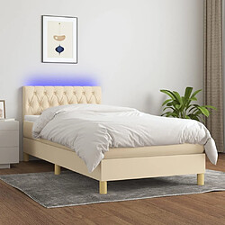 Sommier à lattes LED,Cadre à lattes de lit avec matelas pour Adulte Crème 90x200 cm Tissu -MN62265