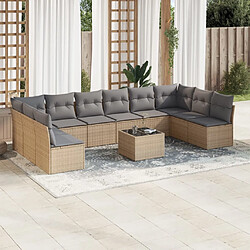 vidaXL Salon de jardin 11 pcs avec coussins beige résine tressée 