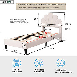 Acheter RAVAS Lit rembourré lit simple 90 x 200 cm, cadre de lit avec tête de lit en forme de fleur et sommier à lattes, beige