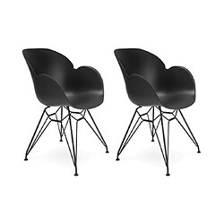 Mes Lot de 2 fauteuils design noir piétement métal noir- UMILA 