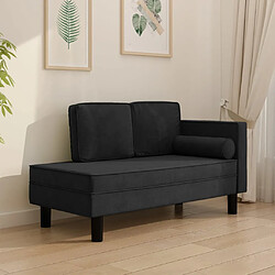 vidaXL Chaise longue avec coussins et traversin noir velours 