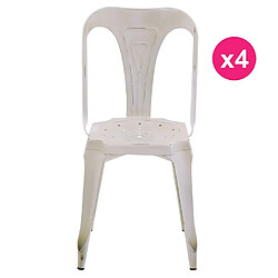 Lot de 4 Chaises Industrielles Métal Blanc Vieilli KosyForm