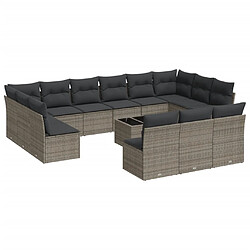 vidaXL Salon de jardin avec coussins 14 pcs gris résine tressée