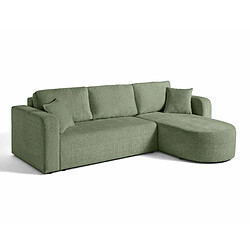 Bestmobilier Miro - canapé d'angle réversible - 4 places - convertible avec coffre - en velours texturé Miro - canapé d'angle réversible - 4 places - convertible avec coffre - en velours texturé - Vert sauge