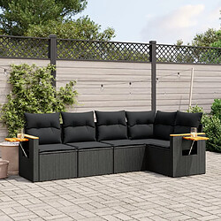 vidaXL Salon de jardin 5 pcs avec coussins noir résine tressée 