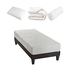 Olympe Literie Pack Oslo Pack Prêt à dormir OSLO 90x200 cm | Matelas Mémoire de forme + Sommier + Accessoires