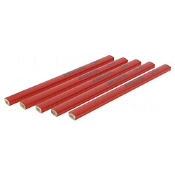 crayon menuisier - 18 cm - rouge - lot de 5 - bizline 790003 