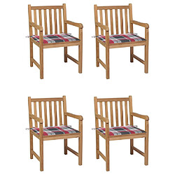 Maison Chic Lot de 4 Chaises de jardin,Fauteuil d'extérieur et coussins à carreaux rouge Teck solide -MN61103