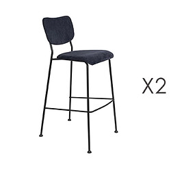 Mes Lot de 2 tabourets de bar en tissu bleu foncé - BENSON 