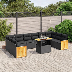 vidaXL Salon de jardin 11 pcs avec coussins noir résine tressée 