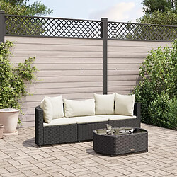 vidaXL Salon de jardin 4 pcs avec coussins noir résine tressée 