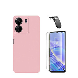 Jeu de films en verre trempé de la couverture 5D + Cas de silicone liquide + SuppOrt Magnétique L Voiture de conduite sécuritaire Phonecare pour Xiaomi Redmi 13C - rose 