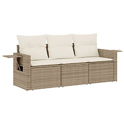 vidaXL Salon de jardin avec coussins 3 pcs beige résine tressée