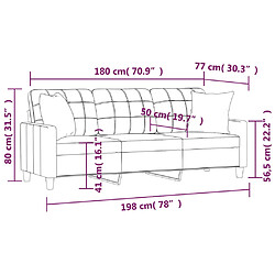 vidaXL Canapé 3 places avec oreillers décoratifs noir 180cm similicuir pas cher