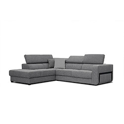 Courtois Laville Canapé d'angle gauche Bergo 5 places en tissu gris avec coussins déco 