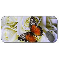 Universal (750x300x3) Long Mouspad XXL, Rose Art Flower Butterfly non glissée en caoutchouc