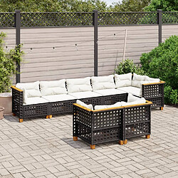 vidaXL Salon de jardin 8 pcs avec coussins noir résine tressée 