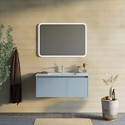 Kiamami Valentina MEUBLE DE SALLE DE BAIN BLEU MAT DE 100 CM, LAVABO EN CÉRAMIQUE, MIROIR | MONACO 