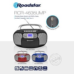 Radio CD Cassette Portable Numerique PLL FM, Lecteur CD-MP3, USB, AUX-IN, , Bleu, Roadstar, RCR-4635UMPBL