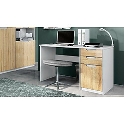 Mpc Bureau Avec 2 Tiroirs Et D’une Porte Blanc Mat Et Chêne Nature Mdf (129 X 76 X 60 Cm)