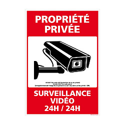 Signaletique Biz Panneau Propriété Privée Surveillance Vidéo 24h/24. G1533. Sticker, panneau PVC ou Aluminium. Vidéosurveillance - 300 x 420 mm - Adhésif - Adhésif