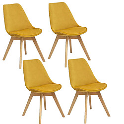 Toilinux Lot de 4 Chaises effet velours Baya - Ocre